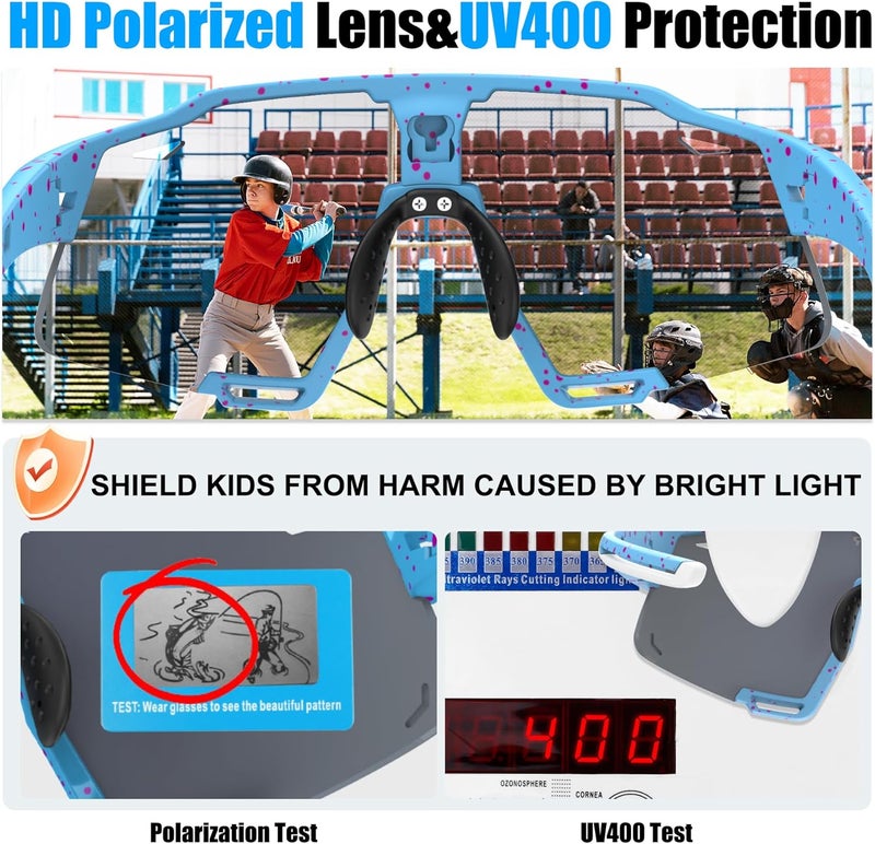 Xtiger Polarized Kids Sunglasses Youth Baseball Sunglasses UV400 Boys Girls Sports Sun Glasses for Softball Cycling Scooter - Image 4